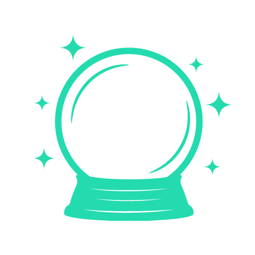 A green outline of a crystal ball

Description automatically generated